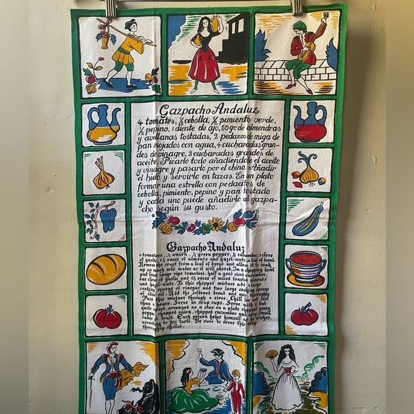 100% Cotton Vintage Tourist Trade Gazpacho Andaluz Spain Tea Towel Never Used - Picture 3 of 7